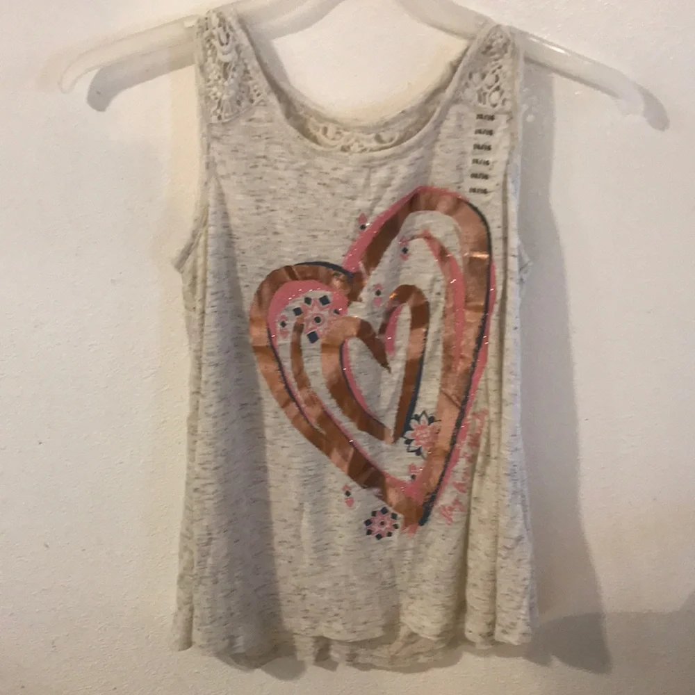 JUSTICE  heart print grey sleeveless tank top shirt size 14/16